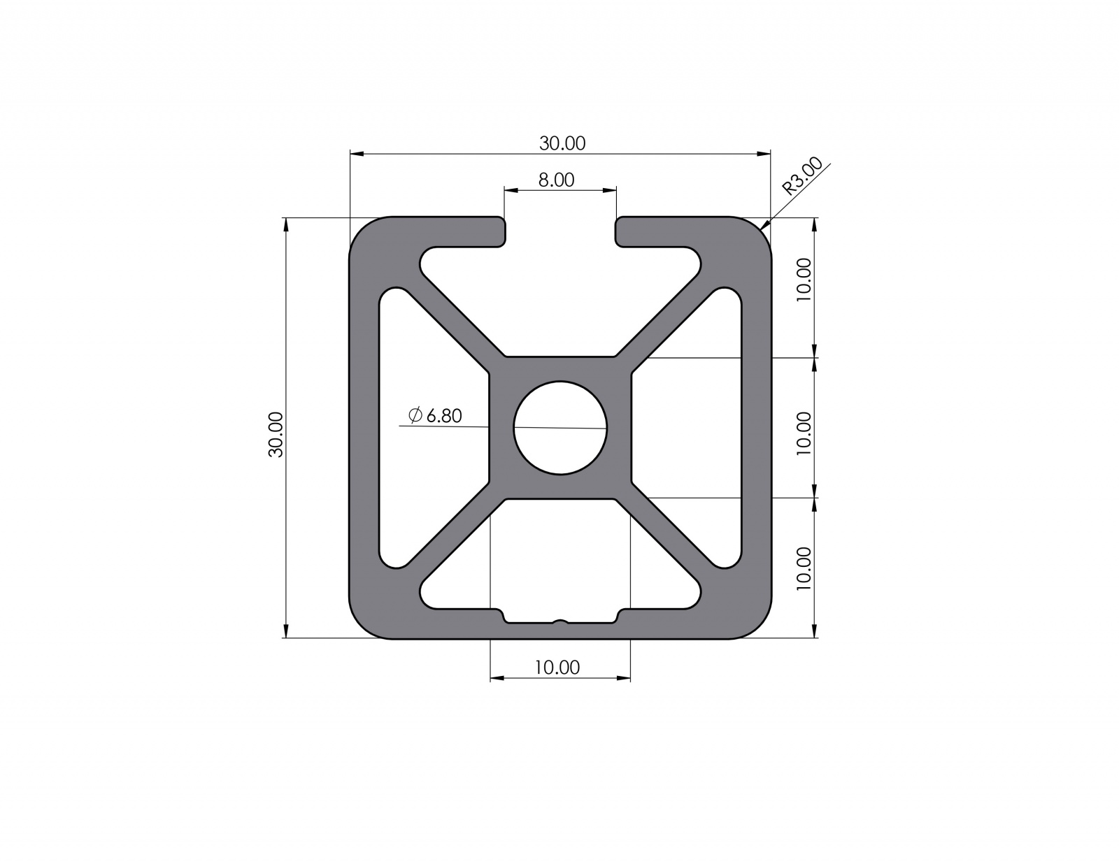 Aluminiumprofil 30x30 Nut 8 I-Typ 3N